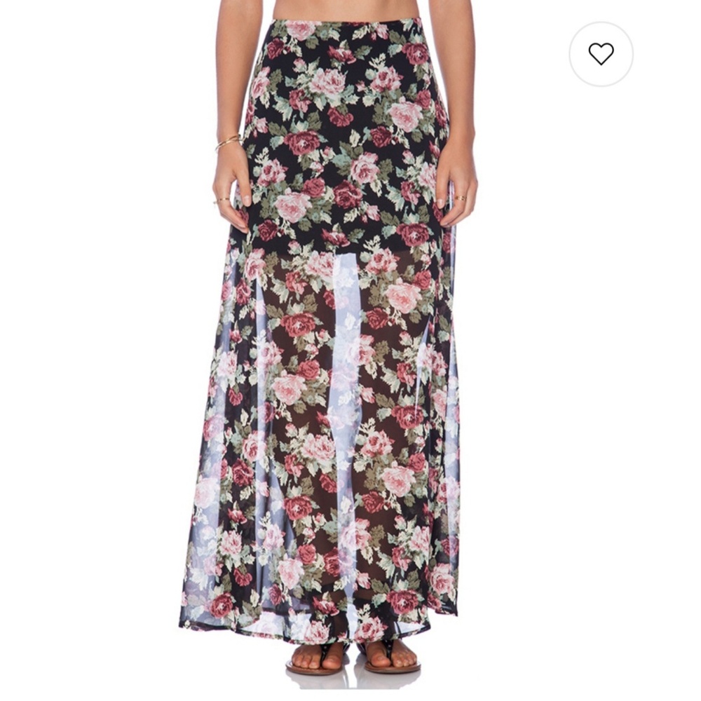 Lucca Couture Floral Maxi Skirt Black Rose sz L